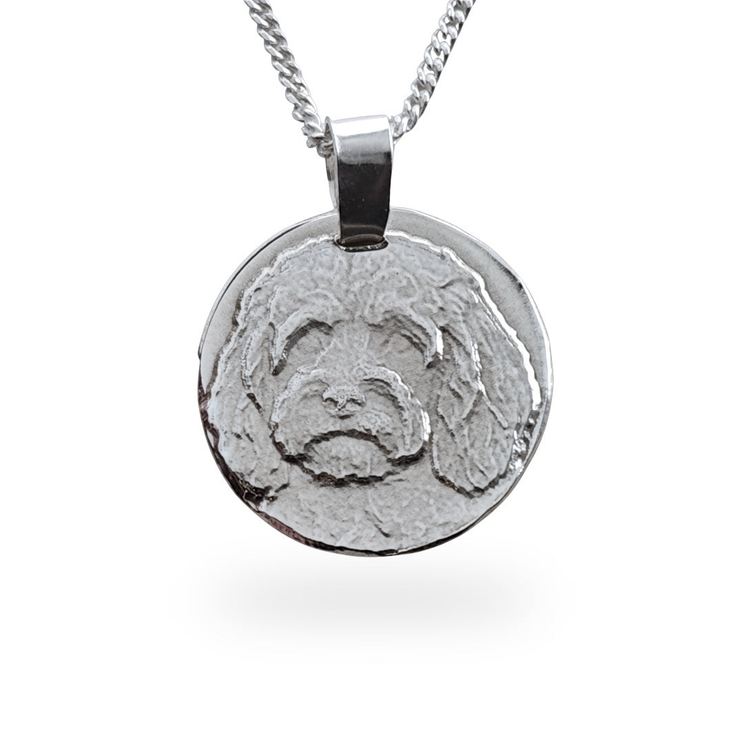 Cavapoo Coin Pendant Necklace, Recycled Sterling Silver