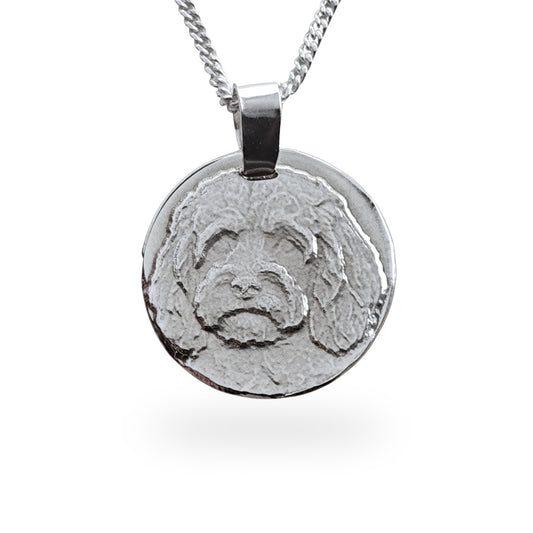 Cavapoo coin pendant necklace in recycled sterling silver by Ojewellery