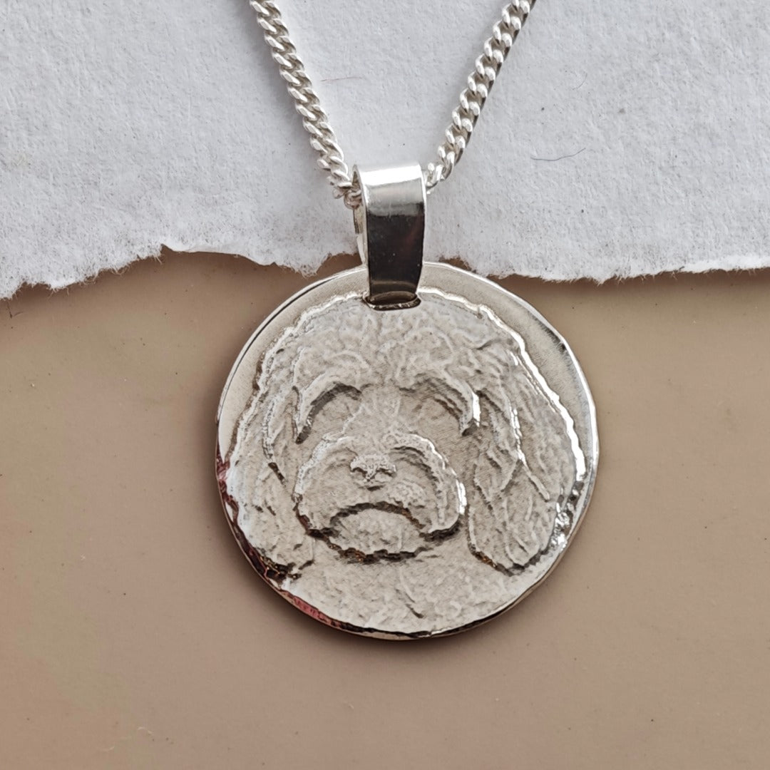 Cavapoo Coin Pendant Necklace, Recycled Sterling Silver