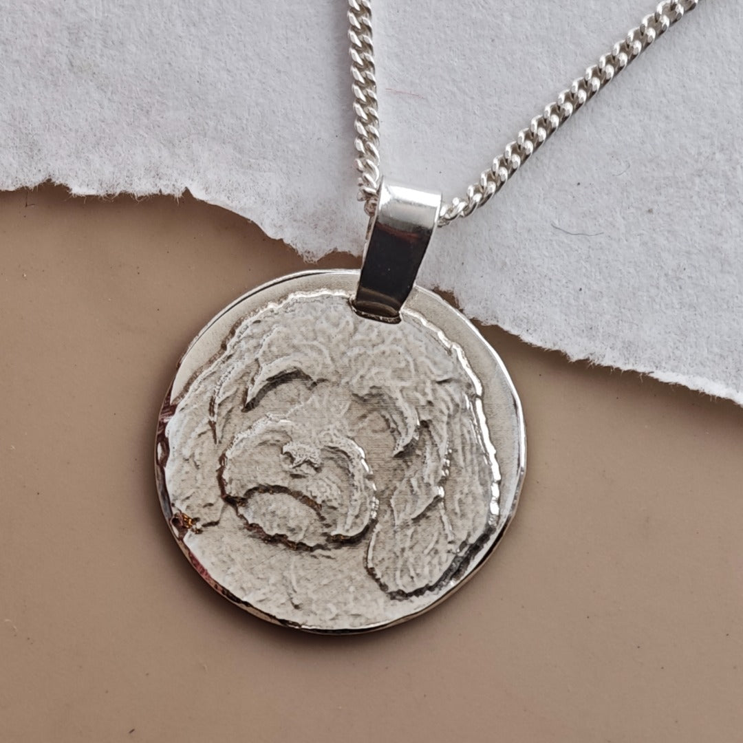Cavapoo Coin Pendant Necklace, Recycled Sterling Silver