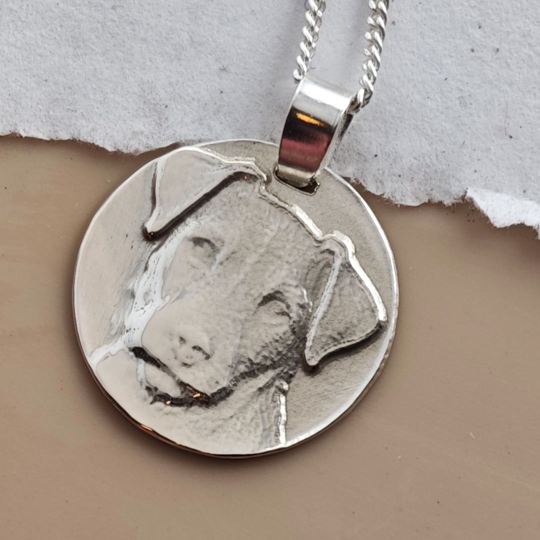 Jack Russell Coin Pendant Necklace, Recycled Sterling Silver