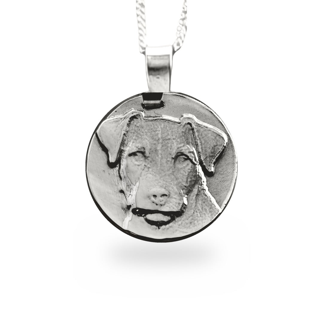Jack Russell Coin Pendant Necklace, Recycled Sterling Silver