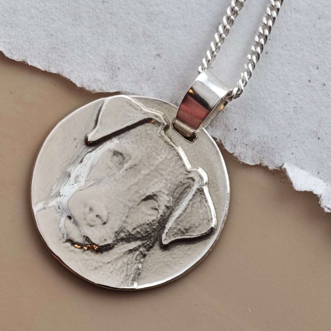 Jack Russell Coin Pendant Necklace, Recycled Sterling Silver