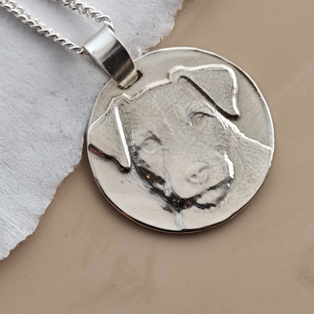 Jack Russell Coin Pendant Necklace, Recycled Sterling Silver
