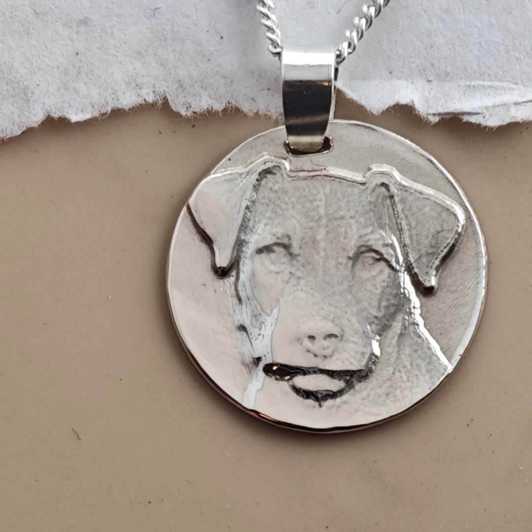 Jack Russell Coin Pendant Necklace, Recycled Sterling Silver