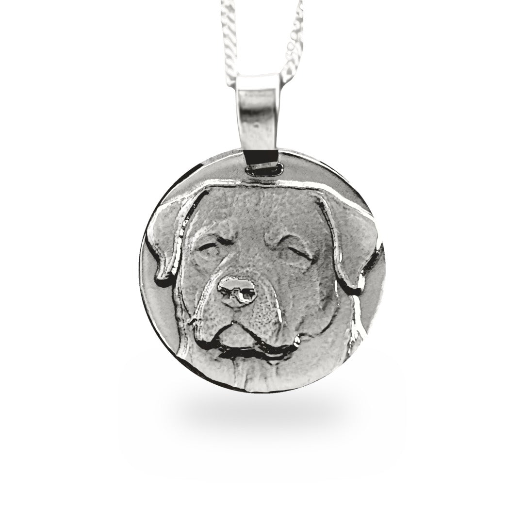 Rottweiler Coin Pendant Necklace, Recycled Sterling Silver