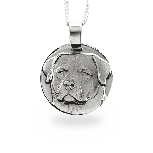 Rottweiler coin pendant necklace in recycled sterling silver by Ojewellery