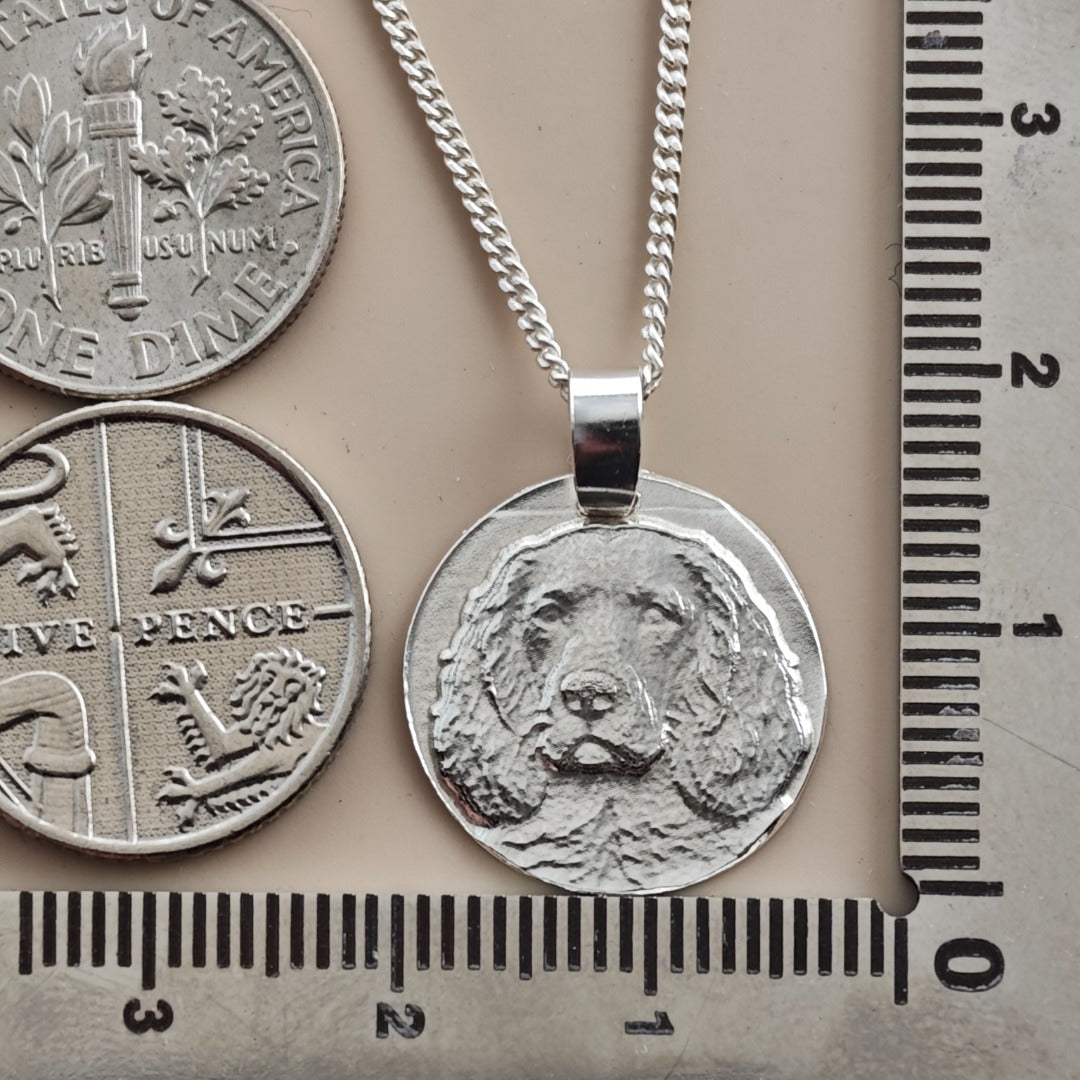 Spaniel Coin Pendant Necklace, Recycled Sterling Silver