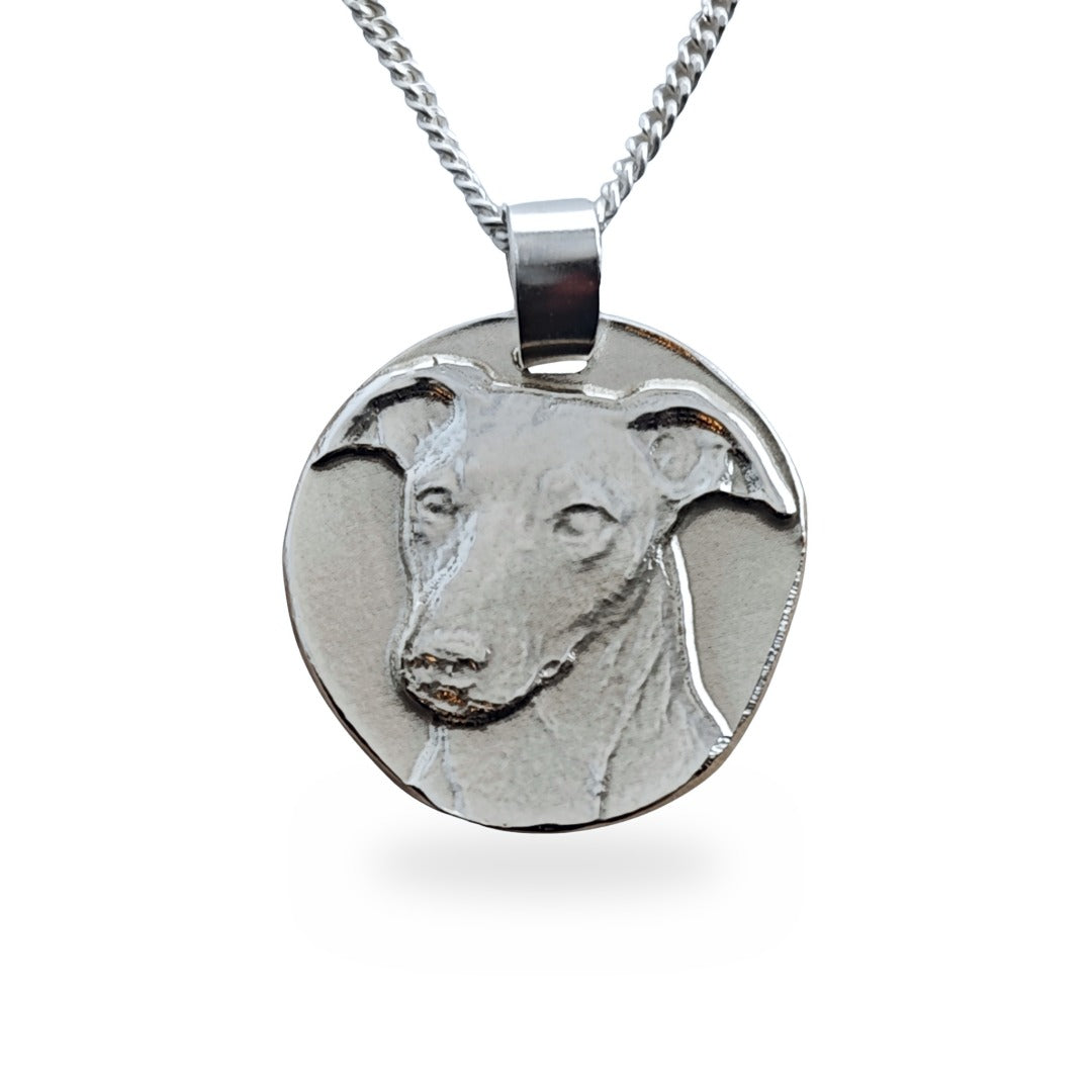 Whippet coin pendant necklace in recycled sterling silver by Ojewellery
