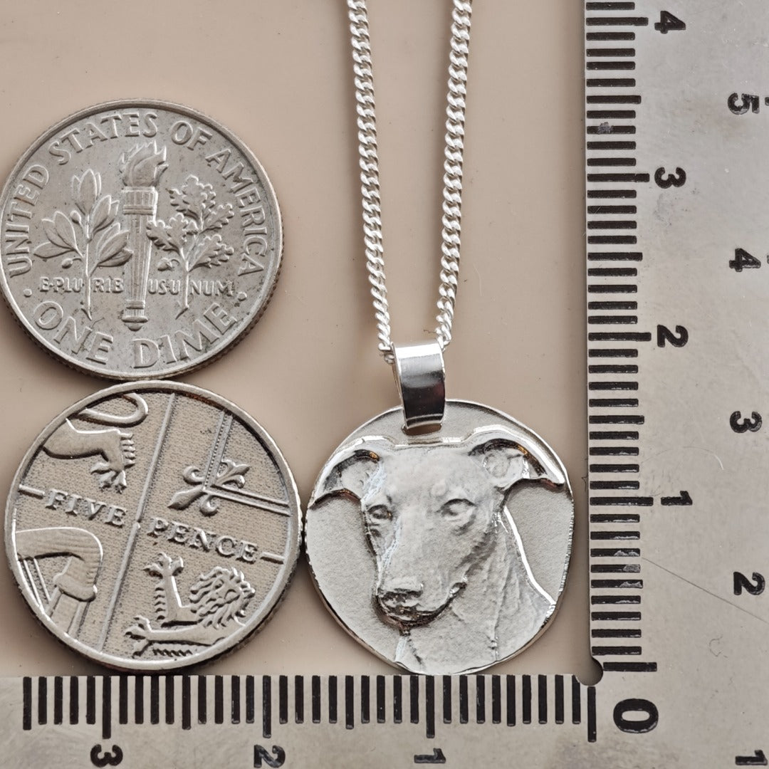Whippet coin pendant necklace in recycled sterling silver by Ojewellery