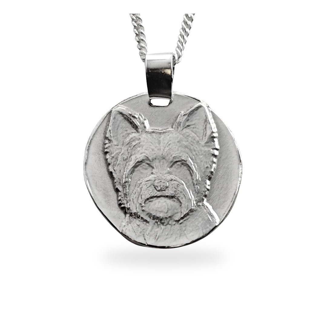 Yorkshire Terrier Coin Pendant Necklace, Recycled Sterling Silver