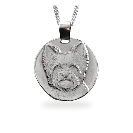 Yorkshire Terrier Coin Pendant Necklace, Recycled Sterling Silver