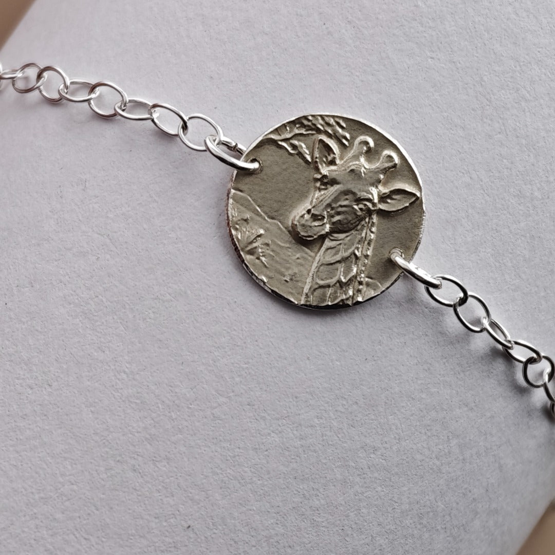 Giraffe Engraved Sterling Silver Coin Bracelet