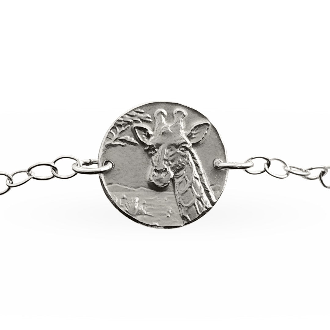 Giraffe engraved sterling silver coin bracelet by Ojewellery