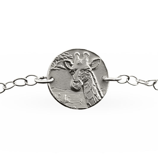Giraffe engraved sterling silver coin bracelet by Ojewellery
