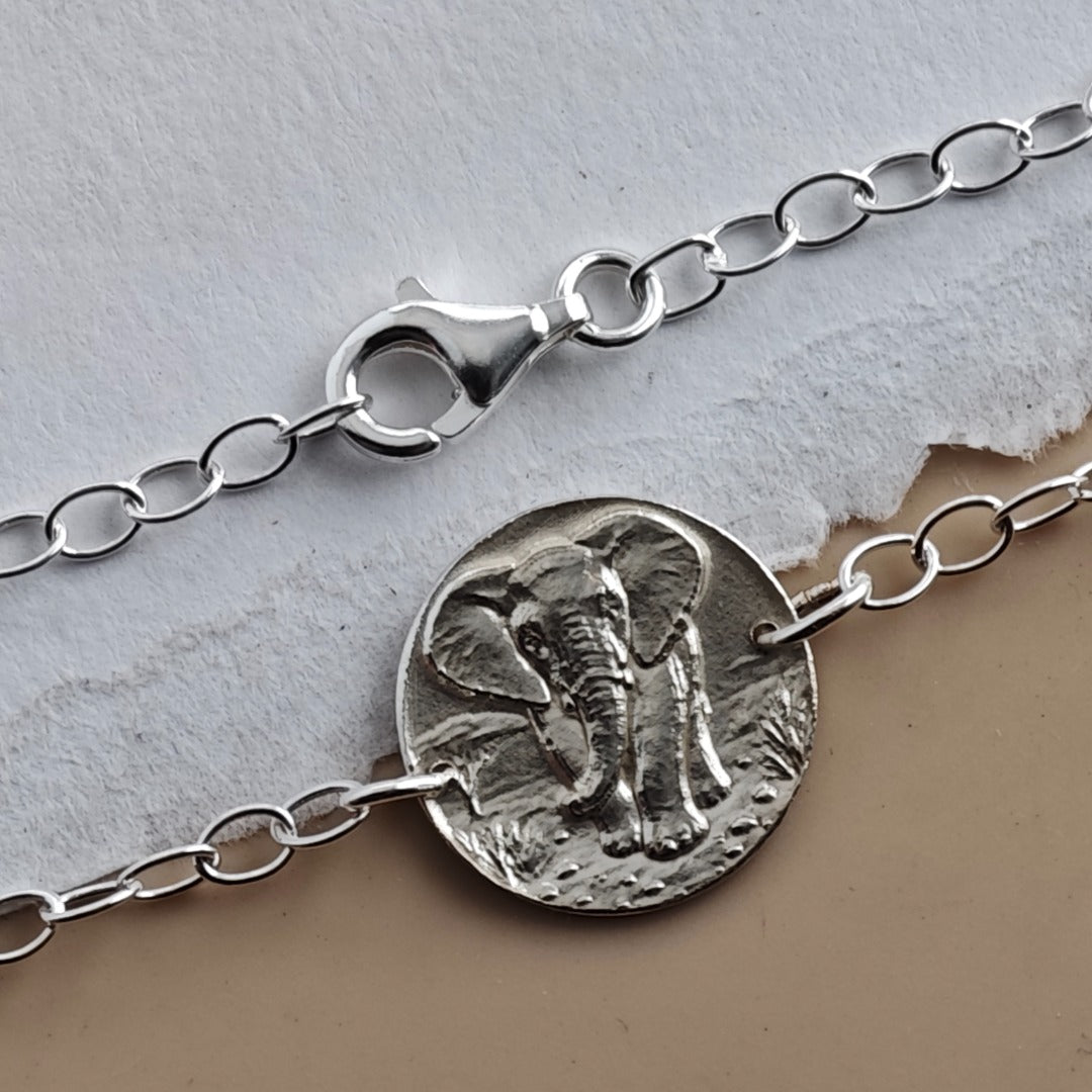 Elephant coin bracelet - alternate angle