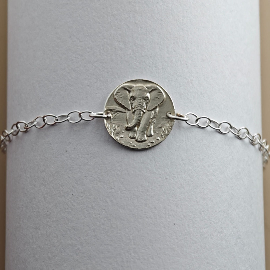 Elephant Engraved Sterling Silver Coin Bracelet
