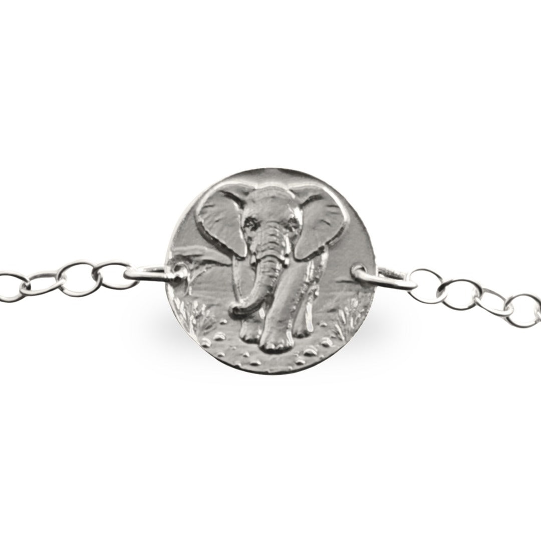 Elephant engraved sterling silver coin bracelet by Ojewellery
