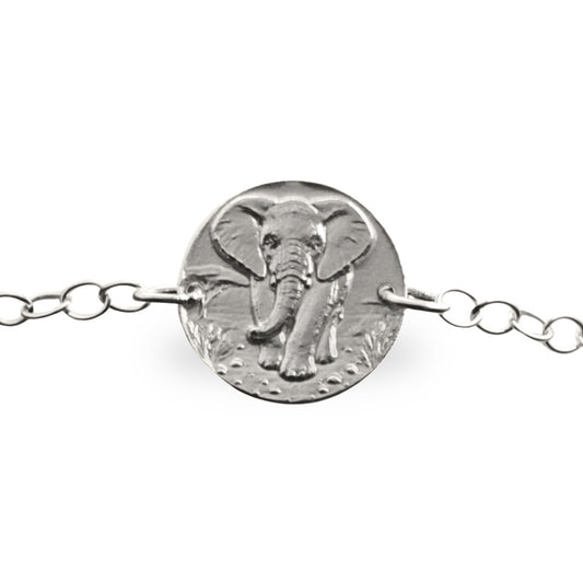 Elephant engraved sterling silver coin bracelet by Ojewellery