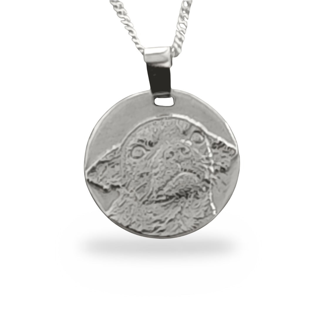 Chihuahua coin necklace worn