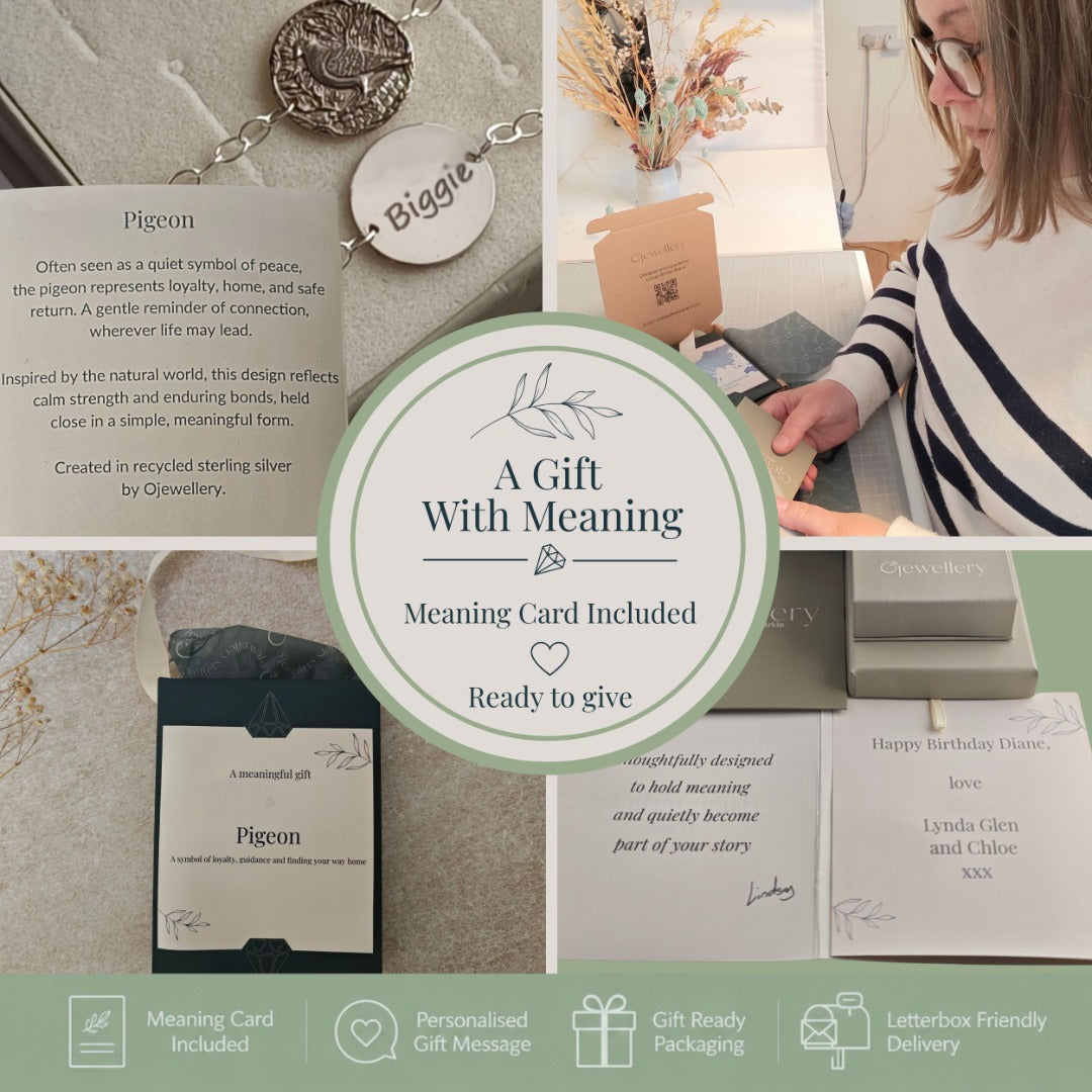 Gift ready packaging for an Ojewellery engraved sterling silver coin pendant, arrives ready to give with no wrapping needed.