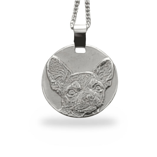 Chihuahua engraved sterling silver coin necklace by Ojewellery