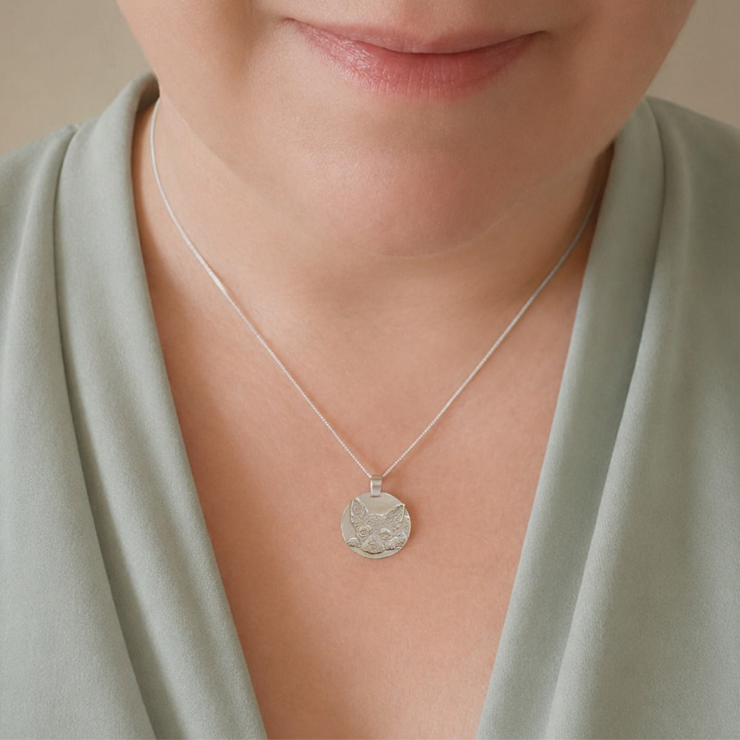 Chihuahua coin necklace - engraving detail