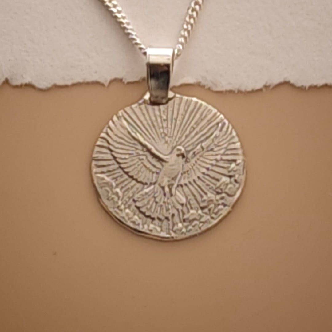 Sterling Silver Dove Necklace Descending from above Engraved Gift