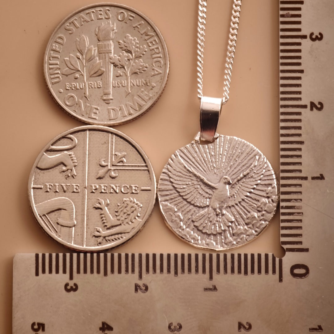 Sterling Silver Dove Necklace Descending from above Engraved Gift