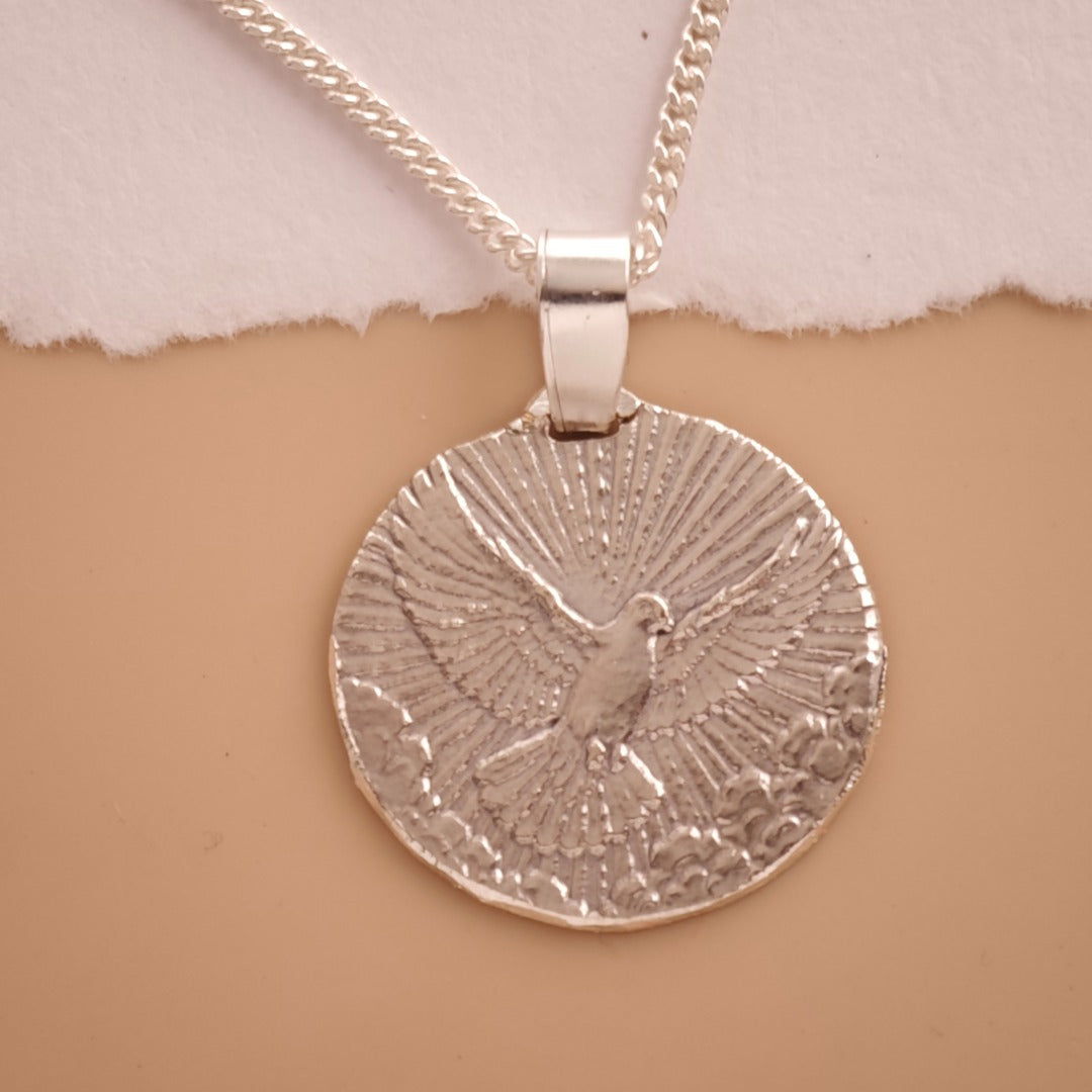 Sterling Silver Dove Necklace Descending from above Engraved Gift