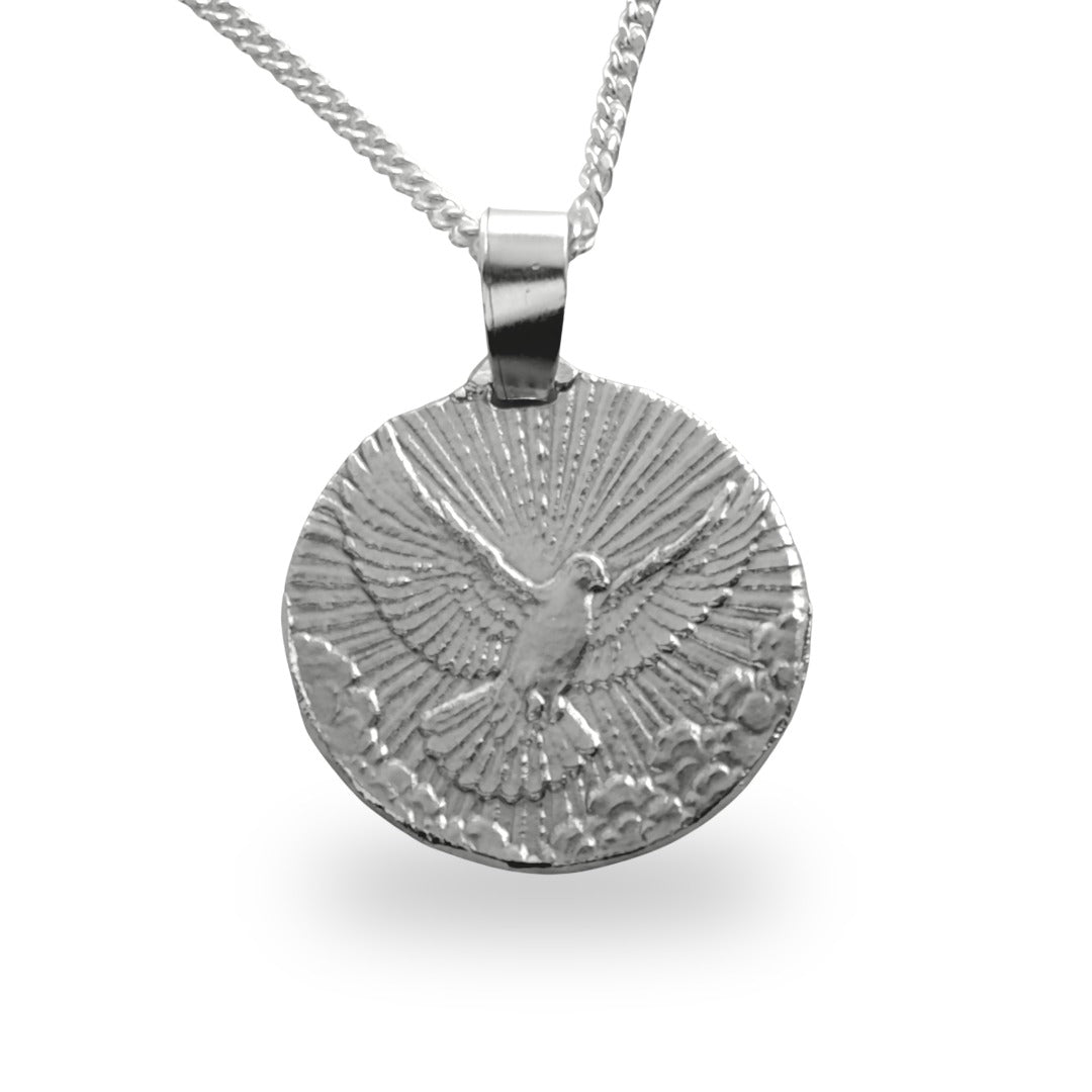 Sterling Silver Dove Necklace Descending from above Engraved Gift