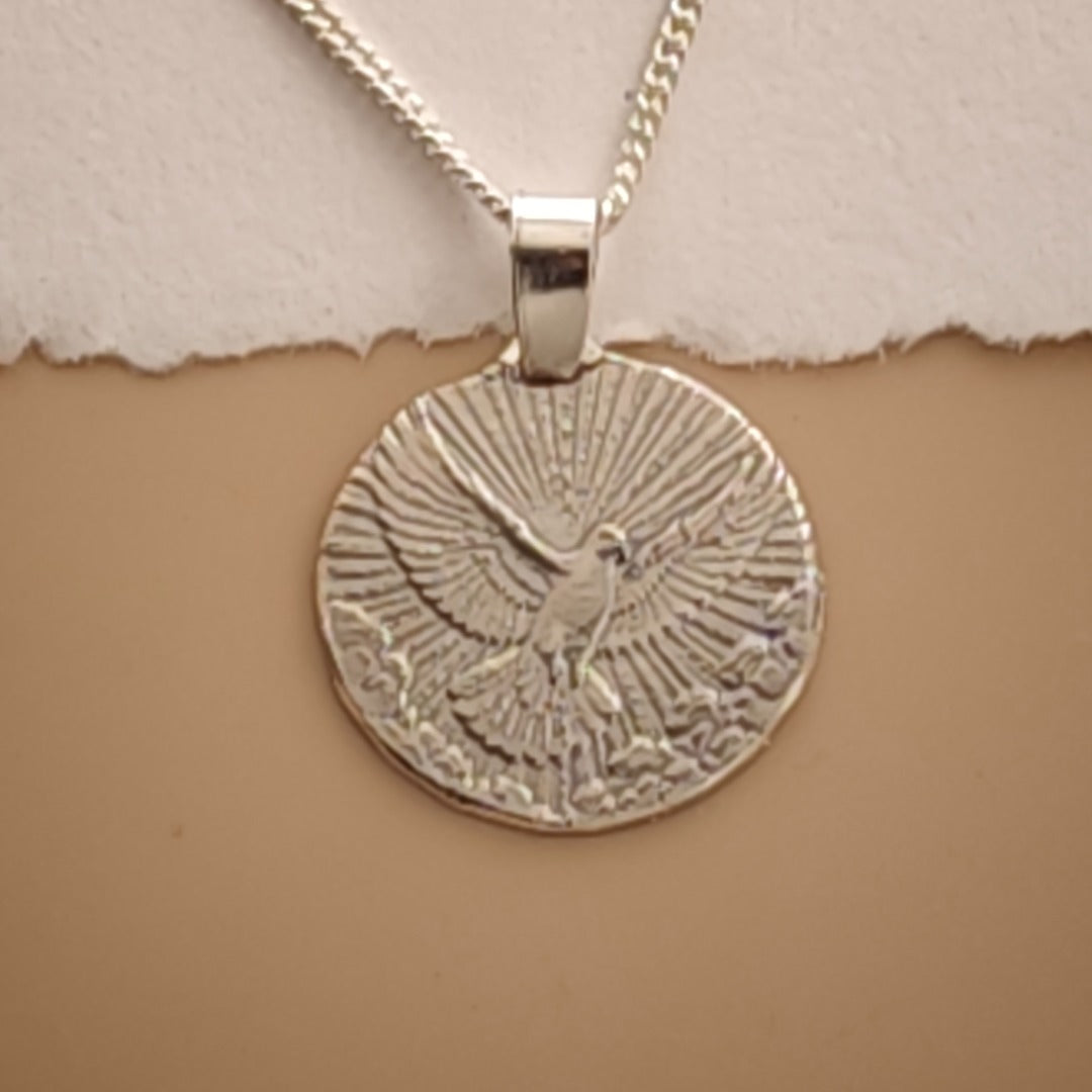 Sterling Silver Dove Necklace Descending from above Engraved Gift
