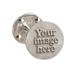 Custom embossed silver tie pin, personalised 12mm sterling silver tie pin handcrafted in the UK, angled view