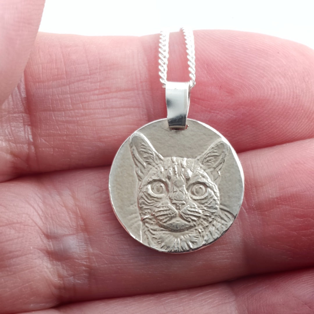 Bengal Cat Coin Necklace in Deep Engraved Recycled Sterling Silver