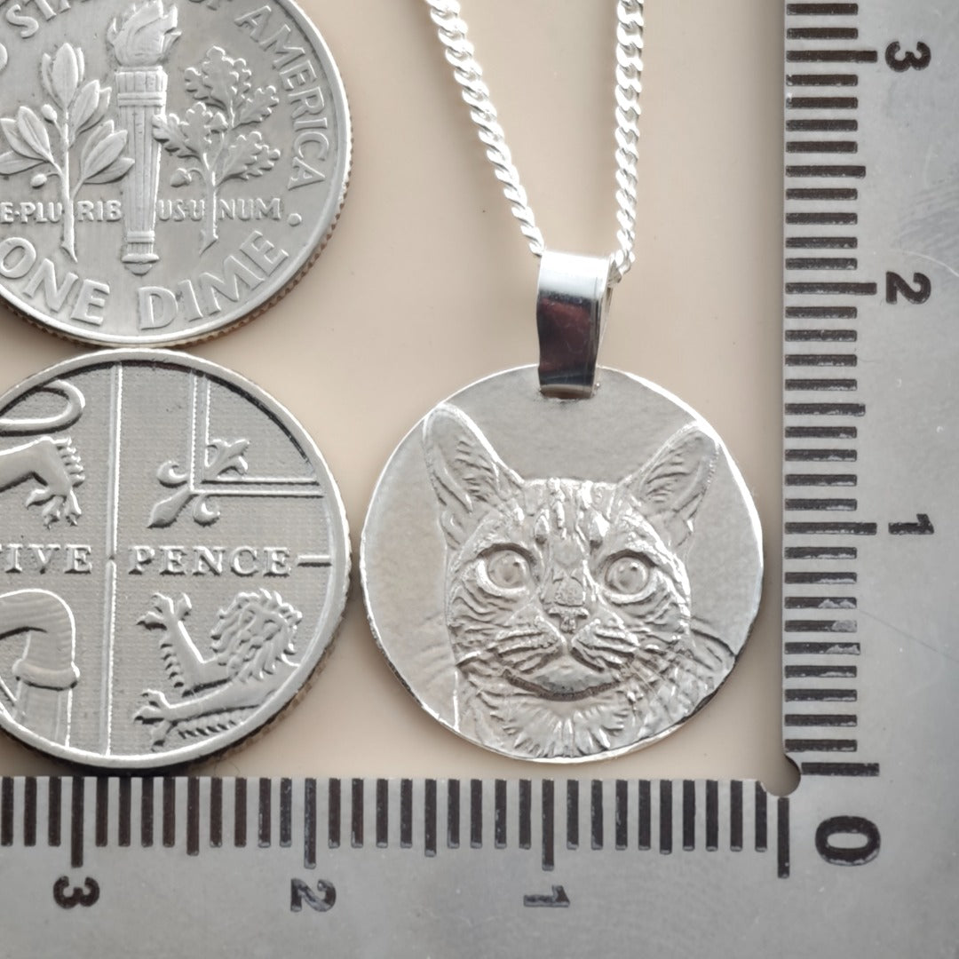 Bengal Cat Coin Necklace in Deep Engraved Recycled Sterling Silver