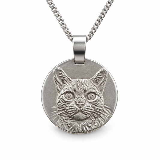 Bengal cat coin pendant necklace in recycled sterling silver by Ojewellery
