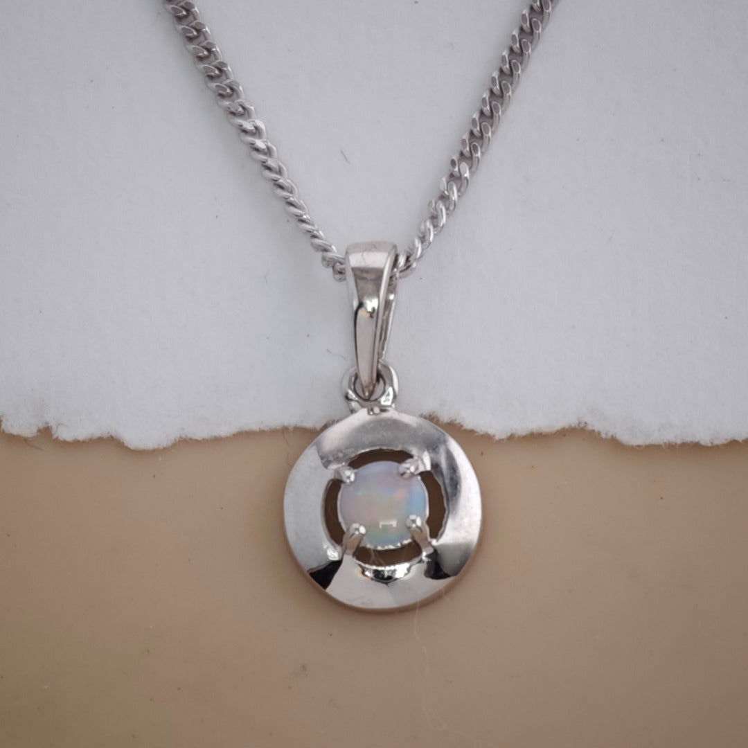 Opal Sterling Silver Minimalist Pendant Natural White Gemstone Variations