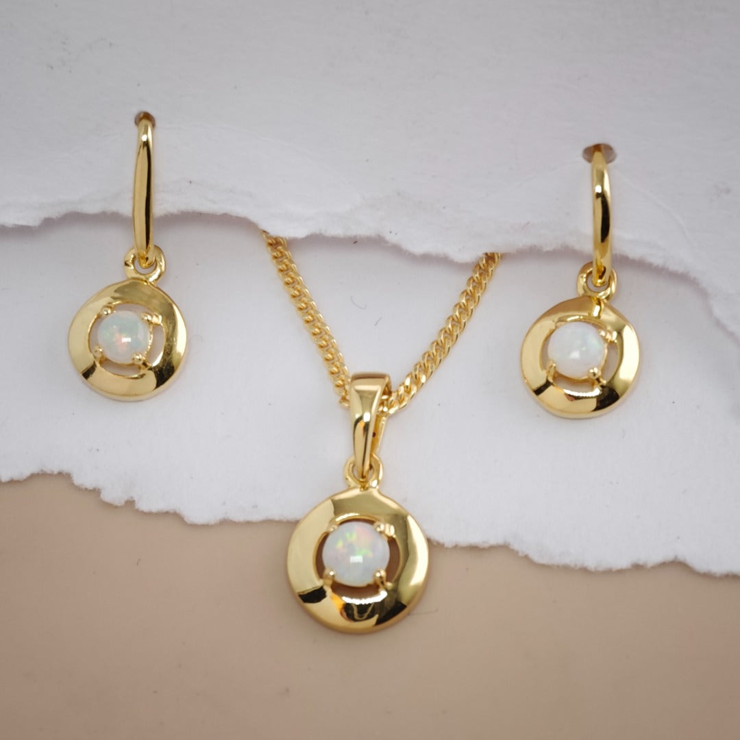 Opal Sterling Silver Set Necklace Dangle Earrings Gold Plated Variation