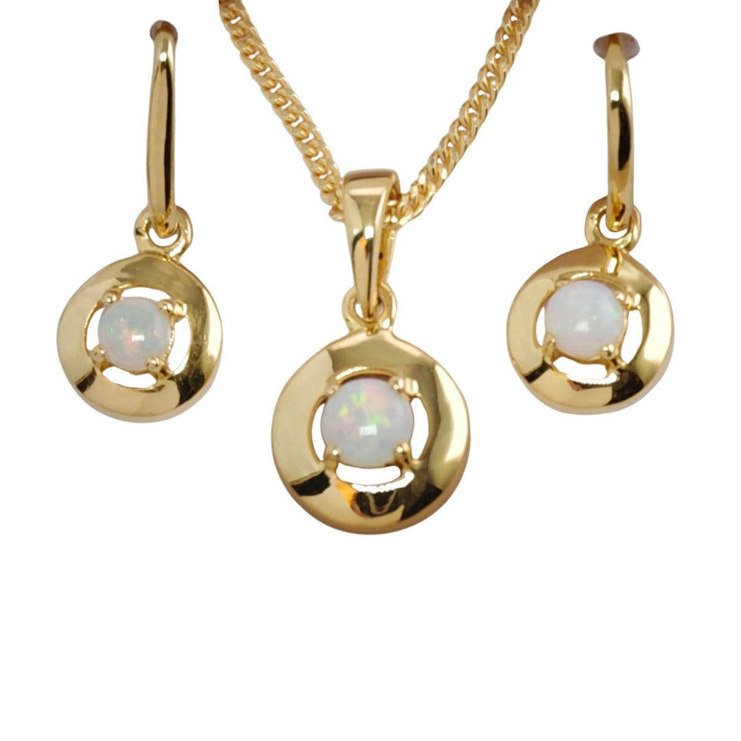 Opal Sterling Silver Set Necklace Dangle Earrings Gold Plated Variation