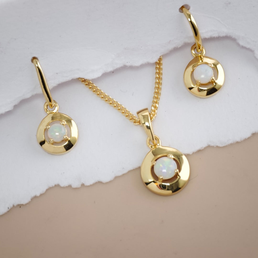 Opal Sterling Silver Set Necklace Dangle Earrings Gold Plated Variation