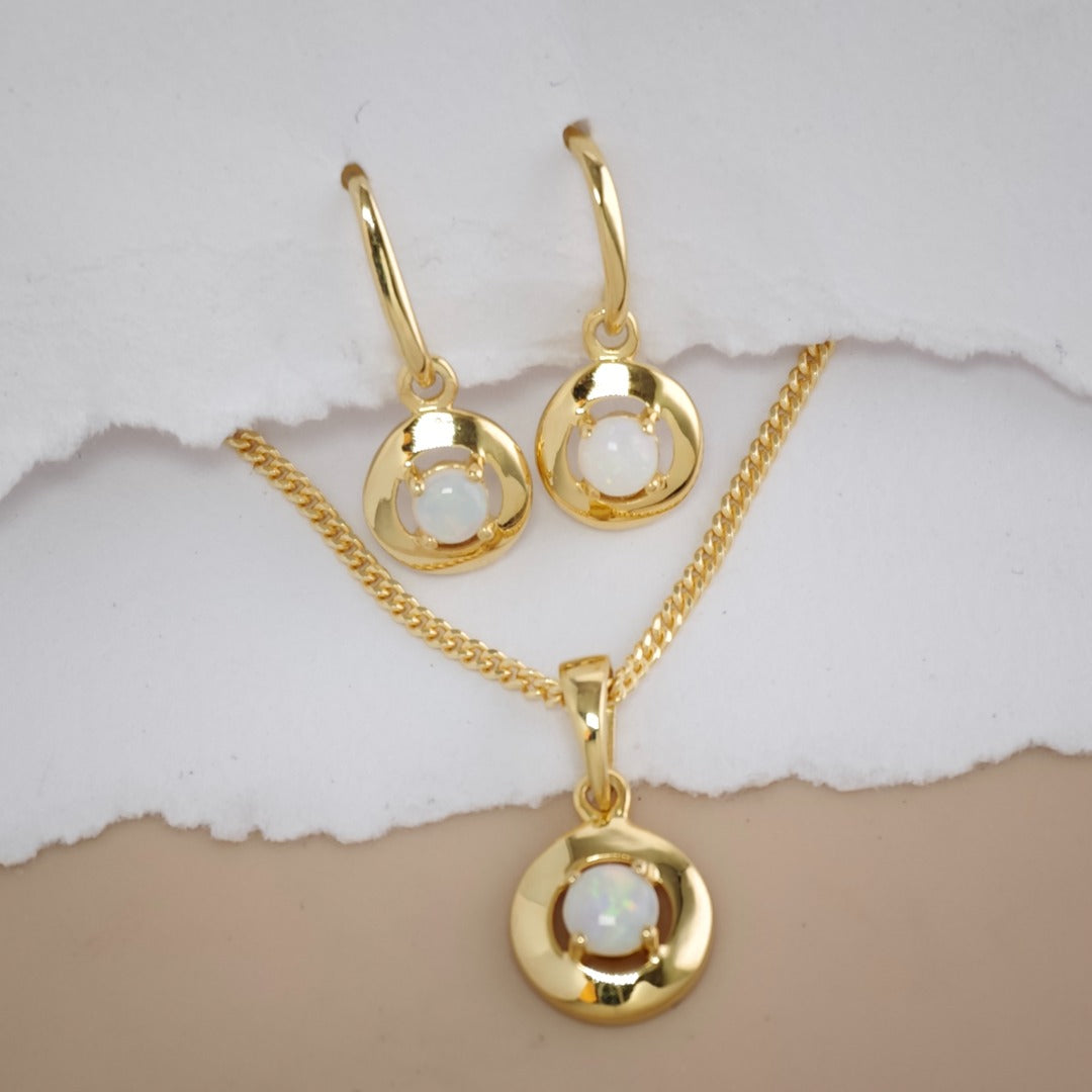 Opal Sterling Silver Set Necklace Dangle Earrings Gold Plated Variation