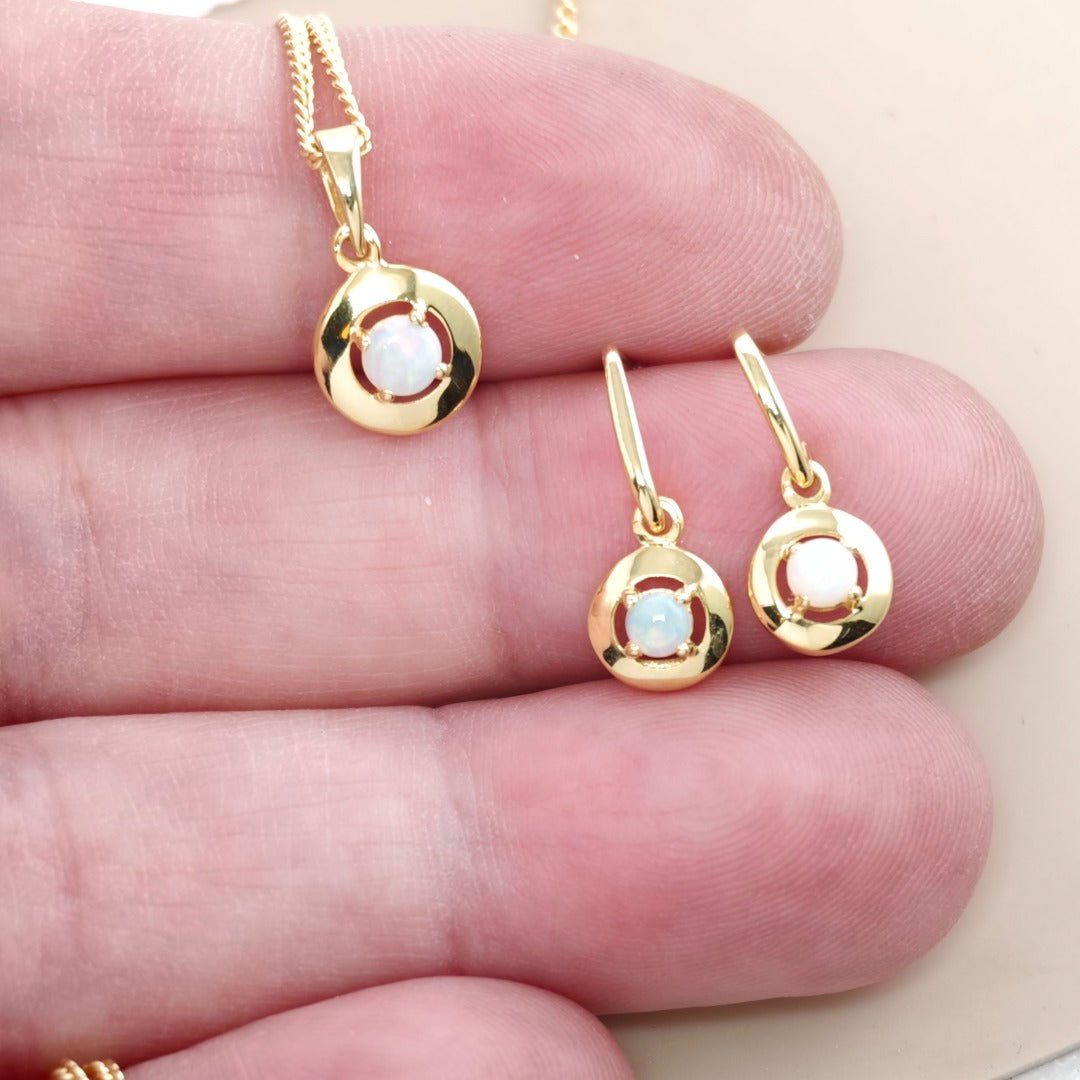 Opal Sterling Silver Set Necklace Dangle Earrings Gold Plated Variation
