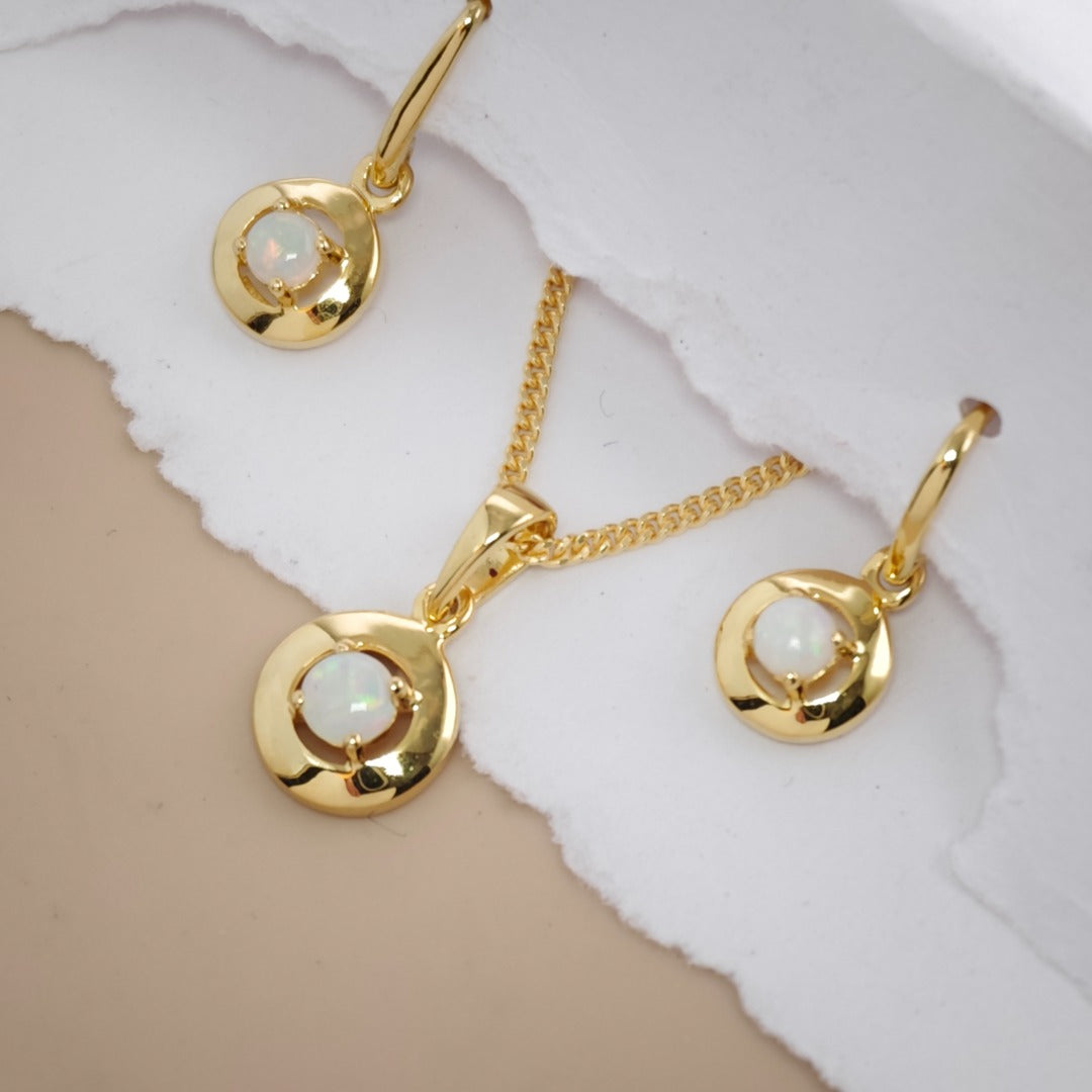 Opal Sterling Silver Set Necklace Dangle Earrings Gold Plated Variation