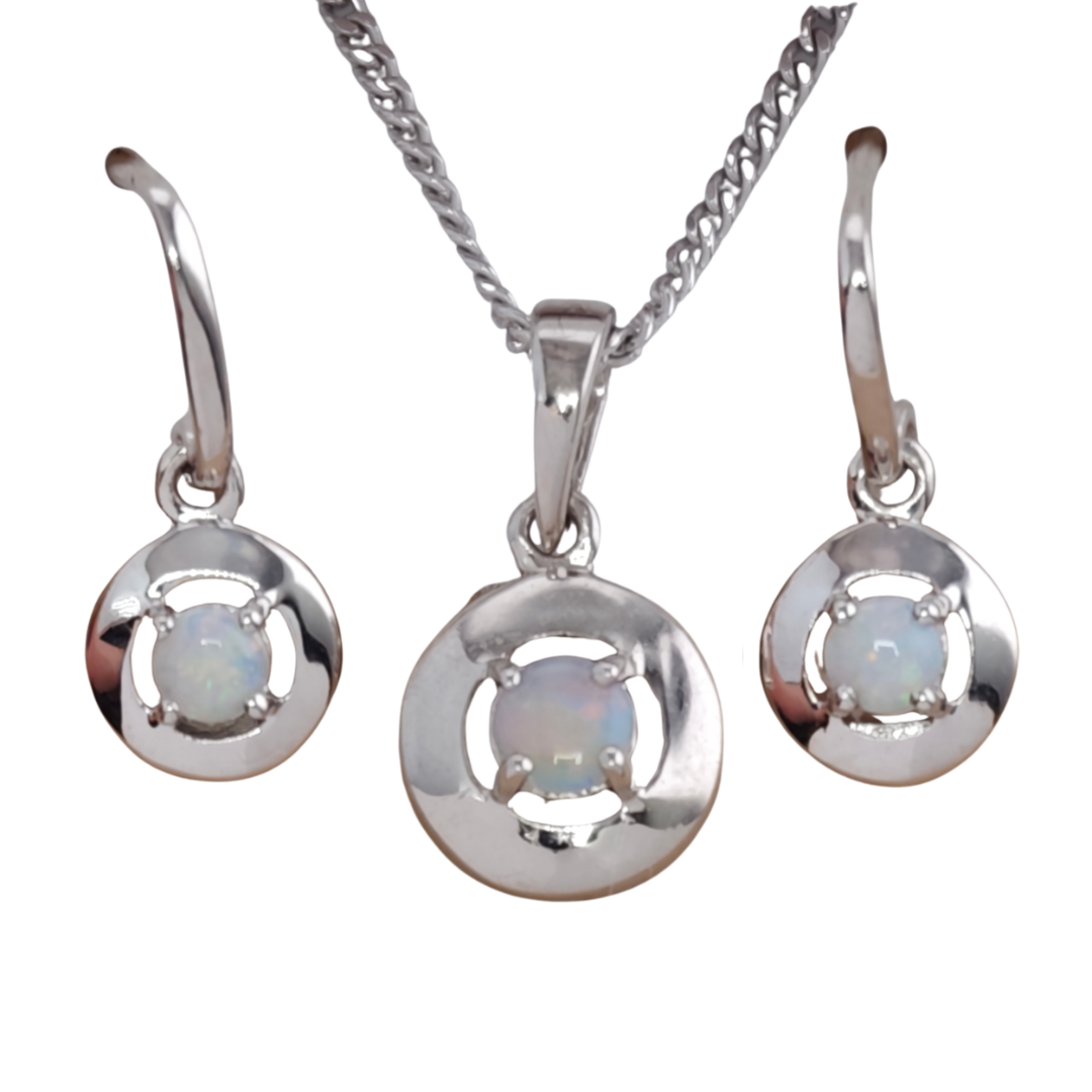Opal Sterling Silver Set Necklace Dangle Earrings Gold Plated Variation