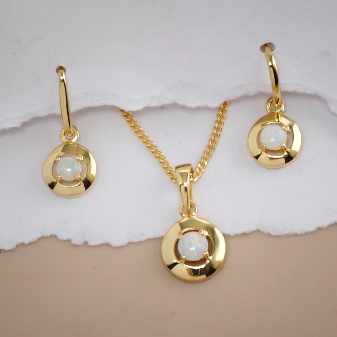 Opal Sterling Silver Set Necklace Dangle Earrings Gold Plated Variation