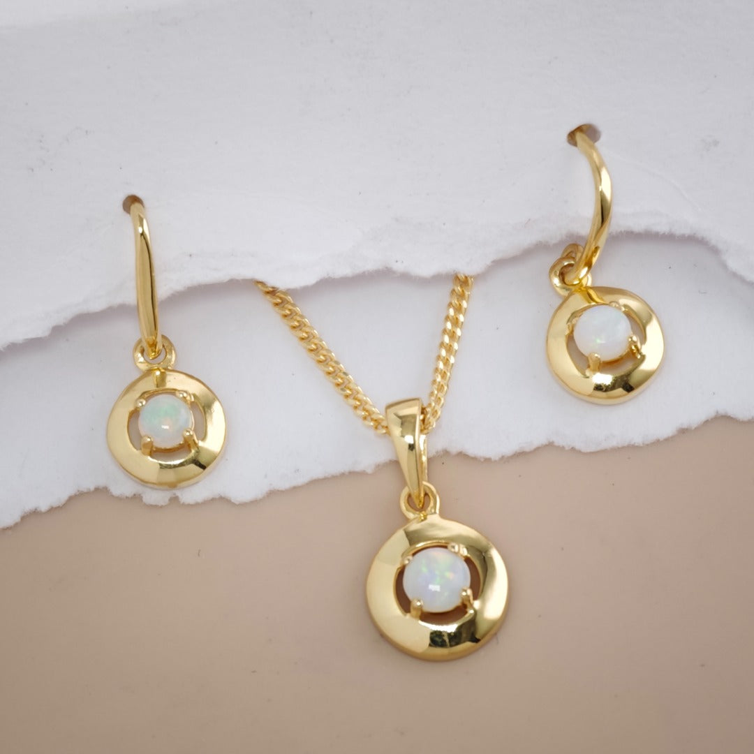 Opal Sterling Silver Set Necklace Dangle Earrings Gold Plated Variation