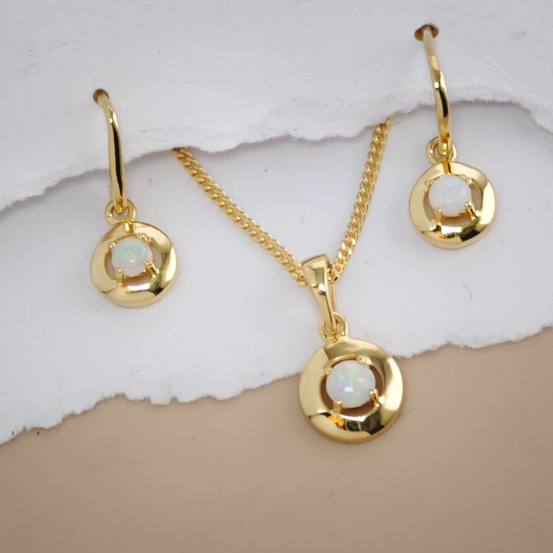 Opal Sterling Silver Set Necklace Dangle Earrings Gold Plated Variation