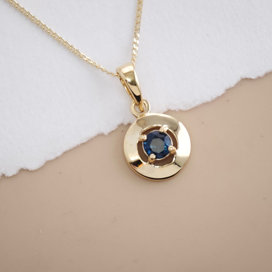 Sapphire 9ct Gold Round Pendant
