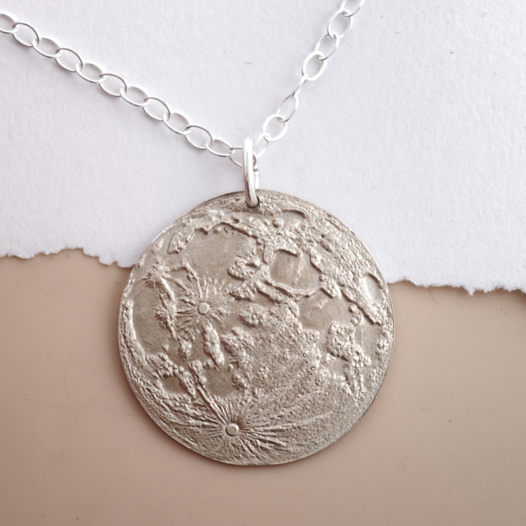 Moon Map Necklace Large 30mm Deep Engraved Recycled Sterling Silver Pendant