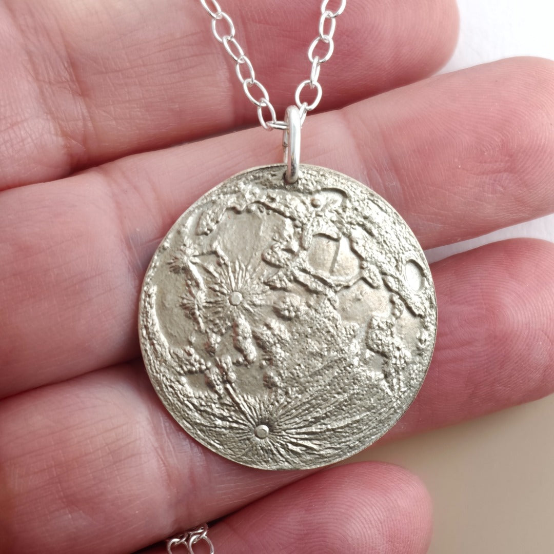 Moon Map Necklace Large 30mm Deep Engraved Recycled Sterling Silver Pendant